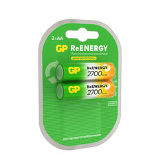 Батарейки аккумуляторные GP ReEnergy Ni-Mh пальчиковые КОМПЛЕКТ 2 шт., АА (HR6), 2600 mAh, 270AAHCRGY