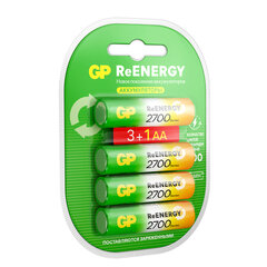 Батарейки аккумуляторные GP ReEnergy Ni-Mh КОМПЛЕКТ 4 шт. (ПРОМО 3+1), АА (HR6), 2600 mAh, 270AAHC3/<wbr/>1RGY