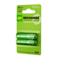 Батарейки аккумуляторные GP ReCharge Ni-Mh пальчиковые КОМПЛЕКТ 2 шт., АА (HR6) 1000 mAh, 100AAHCV