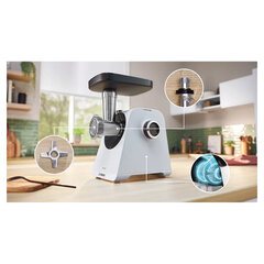 Мясорубка BOSCH MFWS420W, мощность 1900 Вт, производительность 2,5 кг/<wbr/>мин, металлический шнек, реверс
