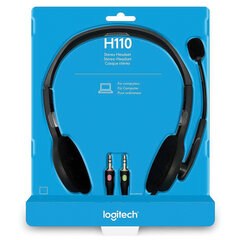 Наушники с микрофоном (гарнитура) LOGITECH H110, проводная, компьютерная, 1,83 м, стерео, 2 x mini jack 3,5 мм, черная