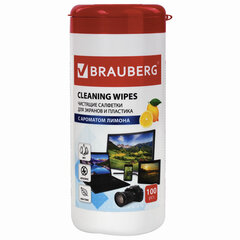 Салфетки для экранов всех типов и пластика BRAUBERG с ароматом &laquo;ЛИМОН&raquo;, туба 100 шт., влажные, 511688