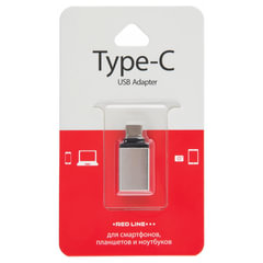 Переходник USB-TypeC RED LINE, F-M, для подключения портативных устройств, OTG, серый