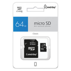 Карта памяти micro SDXC, 64 GB, SMARTBUY, 10 Мб/<wbr/>сек. (class 10), с адаптером, SB64GBSDCL10-01