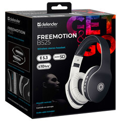 Наушники с микрофоном (гарнитура) DEFENDER FREEMOTION B525, Bluetooth, беспроводные, черные с белым
