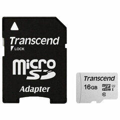 Карта памяти microSDHC 16 GB TRANSCEND UHS-I U1, 95 Мб/<wbr/>сек (class 10), адаптер, TS16GUSD300S-A