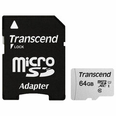 Карта памяти microSDXC 64 GB TRANSCEND UHS-I U1, 95 Мб/<wbr/>сек (class 10), адаптер, TS64GUSD300S-A