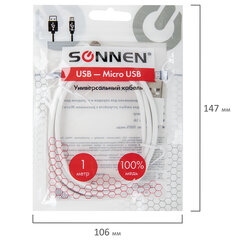 Кабель USB2.0 – micro USB, 1 м, SONNEN, медь, для передачи данных и зарядки, белый, 513557