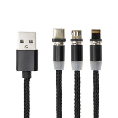 Кабель магнитный для зарядки 3 в 1 USB 2.0-Micro USB/<wbr/>Type-C/<wbr/>Ligtning, 1 м, SONNEN, черный, 513561