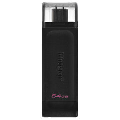 Флеш-диск 64 GB KINGSTON DataTraveler 70, разъем Type-C 3.2, черный, DT70/<wbr/>64GB