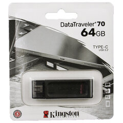 Флеш-диск 64 GB KINGSTON DataTraveler 70, разъем Type-C 3.2, черный, DT70/<wbr/>64GB