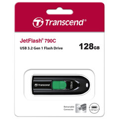 Флеш-диск 128 GB TRANSCEND JetFlash 790C, разъем USB Type-С, черный/<wbr/>зеленый, TS128GJF790C