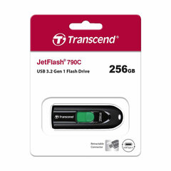Флеш-диск 256GB TRANSCEND JetFlash 790C, разъем USB Type-С, черный/<wbr/>зеленый, TS256GJF790C