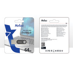 Флеш-диск 64 GB NETAC U278, USB 2.0, металлический корпус, серебристый/<wbr/>черный, NT03U278N-064G-20PN