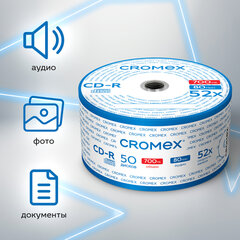 Диск CD-R CROMEX (КРОМЕКС), 700 Mb, 52x, Bulk (термоусадка без шпиля), КОМПЛЕКТ 50 шт., 513773