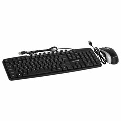 Набор проводной SONNEN KB-S110, USB, клавиатура 113 клавиш, мышь 3 кнопки, 1000 dpi, черный/<wbr/>серебристый, 513854