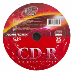 Диск CD-R VS, 700 Мб, 52x, Bulk (термоусадка без шпиля), КОМПЛЕКТ 25 шт., VSCDRSH2501