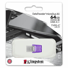 Флеш-диск 64 GB KINGSTON DataTraveler microDuo 3C, разъем USB 3.2, Type-C, фиолетовый, DTDUO3CG3/<wbr/>64GB