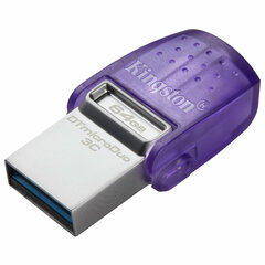 Флеш-диск 64 GB KINGSTON DataTraveler microDuo 3C, разъем USB 3.2, Type-C, фиолетовый, DTDUO3CG3/<wbr/>64GB