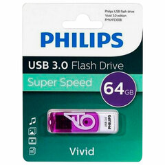 Флеш-диск 64 GB PHILIPS VIVID, разъем USB 3.0, фиолетовый, FM64FD00B/<wbr/>97