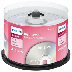 Диск DVD-R PHILIPS, 4,7 Гб, 16x, Cake Box (упаковка на шпиле), КОМПЛЕКТ 50 шт., DM4S6B50F/<wbr/>97