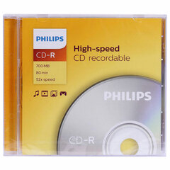 Диск CD-R PHILIPS, 700 Мб, 52x, Slim Case (1 штука), CR7D5SF01/<wbr/>97
