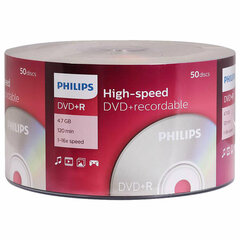 Диск DVD+R (плюс) PHILIPS, 4,7 Гб, 16x, Bulk (термоусадка без шпиля), КОМПЛЕКТ 50 шт., DR4S6U50F/<wbr/>97