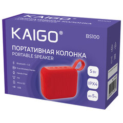 Колонка портативная KAIGO (КЕЙГО) BS100, 5 Вт, Bluetooth, USB, Micro SD, TWS, FM, красная, 514220