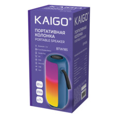 Колонка портативная KAIGO (КЕЙГО) BTW185, 20 Вт, Bluetooth, USB, Micro SD, AUX, RGB, TWS, FM, синяя, 514221