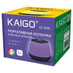 Колонка портативная KAIGO (КЕЙГО) GE-3058, 3 Вт, Bluetooth, Micro SD, RGB, 514222