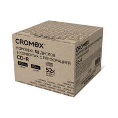 Диск CD-R CROMEX (КРОМЕКС), 700 Mb, 52x, в конверте с перфорацией, КОМПЛЕКТ 50 шт., 514306