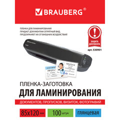 Пленки-заготовки для ламинирования МАЛОГО ФОРМАТА (85&times;120 мм), КОМПЛЕКТ 100 штук, 125 мкм, BRAUBERG, 530901