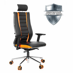 Кресло компьютерное МЕТТА &laquo;ErgoLife&raquo; 10 B2-160D, 2D-подголовник, экокожа/<wbr/>сетка, черное/<wbr/>оранжевое