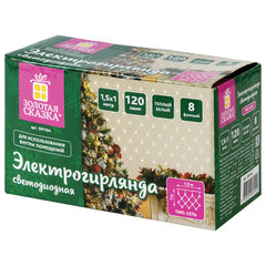 Электрогирлянда-сеть комнатная 1,5&times;1 м, 120 LED, теплый белый, 220 V, контроллер, ЗОЛОТАЯ СКАЗКА, 591104