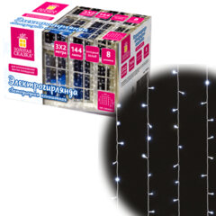 Электрогирлянда-занавес комнатная &laquo;Штора&raquo; 3&times;2 м, 144 LED, холодный белый свет, 220 V, ЗОЛОТАЯ СКАЗКА, 591351