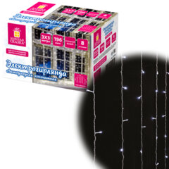Электрогирлянда-занавес комнатная &laquo;Штора&raquo; 3&times;3 м, 196 LED, холодный белый свет, 220 V, ЗОЛОТАЯ СКАЗКА, 591353