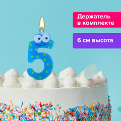 Свеча-цифра для торта &laquo;5" "С глазками&raquo;, 6 см, ЗОЛОТАЯ СКАЗКА, с держателем, в блистере, 591408