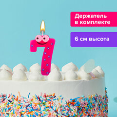 Свеча-цифра для торта &laquo;7" "С глазками&raquo;, 6 см, ЗОЛОТАЯ СКАЗКА, с держателем, в блистере, 591410