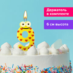 Свеча-цифра для торта &laquo;9" "С глазками&raquo;, 6 см, ЗОЛОТАЯ СКАЗКА, с держателем, в блистере, 591412