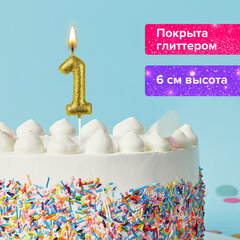 Свеча-цифра для торта &laquo;1&raquo; золотая с глиттером, 6 см, ЗОЛОТАЯ СКАЗКА, на шпажке, в блистере, 591414
