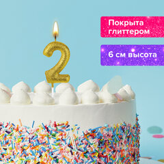 Свеча-цифра для торта &laquo;2&raquo; золотая с глиттером, 6 см, ЗОЛОТАЯ СКАЗКА, на шпажке, в блистере, 591415