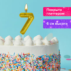 Свеча-цифра для торта &laquo;7&raquo; золотая с глиттером, 6 см, ЗОЛОТАЯ СКАЗКА, на шпажке, в блистере, 591420