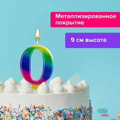 Свеча-цифра для торта &laquo;0" "Радужная&raquo;, 9 см, ЗОЛОТАЯ СКАЗКА, с держателем, в блистере, 591433