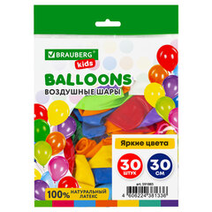 Шары воздушные 30 см, 30 штук, &laquo;ЯРКИЕ ЦВЕТА&raquo;, ассорти, BRAUBERG KIDS, 591885