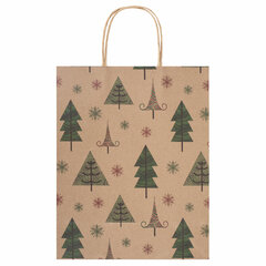 Пакет подарочный КОМПЛЕКТ 10 штук, новогодний, 26&times;13&times;32 см, &laquo;Kraft Xmas Tree&raquo;, ЗОЛОТАЯ СКАЗКА, 591959