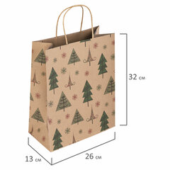 Пакет подарочный КОМПЛЕКТ 10 штук, новогодний, 26&times;13&times;32 см, &laquo;Kraft Xmas Tree&raquo;, ЗОЛОТАЯ СКАЗКА, 591959