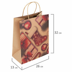 Пакет подарочный КОМПЛЕКТ 10 штук, новогодний, 26&times;13&times;32 см, &laquo;Christmas Kraft&raquo;, ЗОЛОТАЯ СКАЗКА, 591961