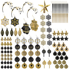 Шары новогодние ёлочные &laquo;Black&Gold&raquo;, НАБОР 130 предметов, черный/<wbr/>золото, пластик, ЗОЛОТАЯ СКАЗКА, 592183