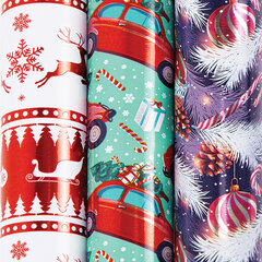 Бумага упаковочная новогодняя НАБОР 3 шт. &laquo;HoHo XMAS&raquo;, С ЭФФЕКТАМИ, 70&times;100 см, ЗОЛОТАЯ СКАЗКА, 592191