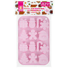Форма для выпечки новогодняя 21&times;13 см &laquo;Xmas Sweets&raquo;, силикон, 14 ячеек, рецепт, ЗОЛОТАЯ СКАЗКА, 592471